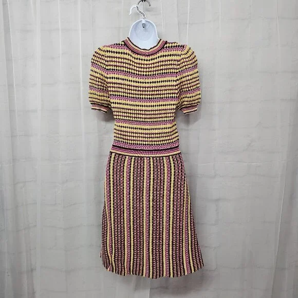 Free People Dress Knit Purple Stripes Twee Retro Mod Bodycon S - Picture 5 of 9